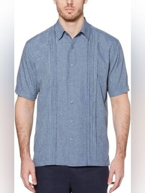 CubaVera BIG & TALL GEO EMBROIDERED PANEL CHAMBRAY SHIRT 3XLT